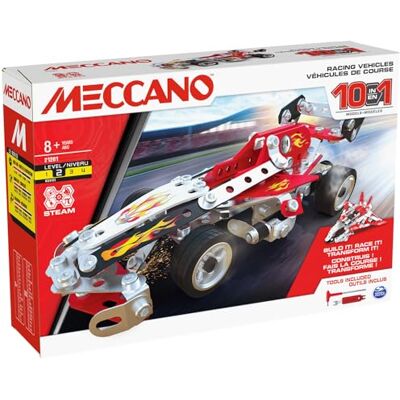 BANDAI Meccano Veicoli da corsa 10 in 1 Kit di Costruzione 10 Modelli 225 pezzi, attrezzi, istruzioni Kit Attività auto, aerei, barche Giocattolo Bambini 8+ BANDAI Meccano Veicoli da corsa 10 in 1 Kit di Costruzione 10 Modelli 225 pezzi, attrezzi, istruzioni Kit Attività auto, aerei, barche Giocattolo Bambini 8+