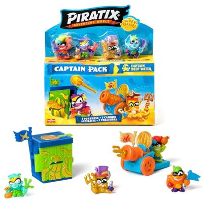 PIRATIX ADVENTURE WORLD PIRATIX Golden Treasure Series –Captain Pack Deep Water.Include 4 Piratix;1 capitano d'oro e 1 pirata a sorpresa,4 accessori,1 fortezza,1 cannone, 2 tesori esclusivi e 2 bandiere.Confezione 4 su 6 PIRATIX ADVENTURE WORLD PIRATIX Golden Treasure Series –Captain Pack Deep Water.Include 4 Piratix;1 capitano d'oro e 1 pirata a sorpresa,4 accessori,1 fortezza,1 cannone, 2 tesori esclusivi e 2 bandiere.Confezione 4 su 6