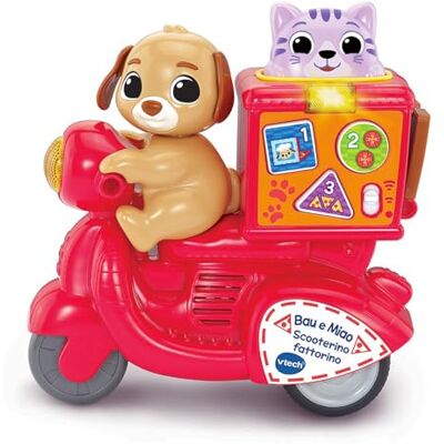 VTech Bau e Miao Scooterino Fattorino, Scooter Giocattolo Interattivo con Cagnolino e Gatto Animati, Giocattolo che si Muove e Riproduce Suoni, Lingua Italiana, Batterie Incluse, 12-36 Mesi VTech Bau e Miao Scooterino Fattorino, Scooter Giocattolo Interattivo con Cagnolino e Gatto Animati, Giocattolo che si Muove e Riproduce Suoni, Lingua Italiana, Batterie Incluse, 12-36 Mesi