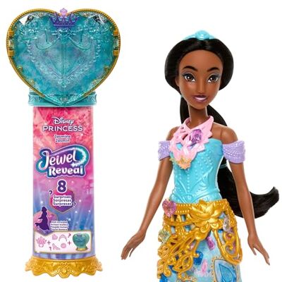 Mattel Disney Princess Jasmine Jewel Reveal, bambola alla moda ispirata al film con 9 accessori a sorpresa, anello indossabile e portagioie a forma di cuore inclusi, 3+ anni, Mattel Disney Princess Jasmine Jewel Reveal, bambola alla moda ispirata al film con 9 accessori a sorpresa, anello indossabile e portagioie a forma di cuore inclusi, 3+ anni,