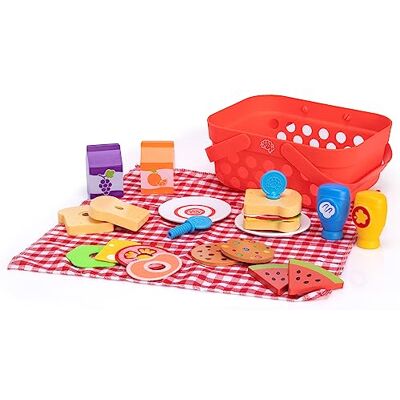 Fat Brain Toys Pretendables Set di cestini da picnic per bambini, cestino da picnic e coperta con cibo e accessori in legno, giocattoli educativi per bambini, set di cibo giocattolo durevole per Fat Brain Toys Pretendables Set di cestini da picnic per bambini, cestino da picnic e coperta con cibo e accessori in legno, giocattoli educativi per bambini, set di cibo giocattolo durevole per