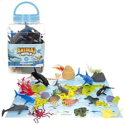 COLORBABY Animal World Cubo animali marini, 30 pezzi, tappeto mappa inglese, figure realistiche animali dell'oceano, gioco simbolico, set educativo, divertimento, apprendimento + 3 anni ( COLORBABY Animal World Cubo animali marini, 30 pezzi, tappeto mappa inglese, figure realistiche animali dell'oceano, gioco simbolico, set educativo, divertimento, apprendimento + 3 anni (