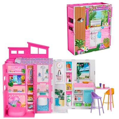 Barbie Casa delle Vacanze, playset con 4 aree di gioco e 11 accessori decorativi inclusi, con cucina, bagno camera da letto e soggiorno, giocattolo per bambini, 3+ anni, Barbie Casa delle Vacanze, playset con 4 aree di gioco e 11 accessori decorativi inclusi, con cucina, bagno camera da letto e soggiorno, giocattolo per bambini, 3+ anni,
