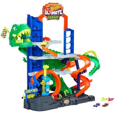 Hot Wheels City Mega Garage del T-Rex, pista con dinosauro nemico e 2 veicoli inclusi, quattro piani e giro della morte, spazio per oltre 50 macchinine, 4+ anni, Hot Wheels City Mega Garage del T-Rex, pista con dinosauro nemico e 2 veicoli inclusi, quattro piani e giro della morte, spazio per oltre 50 macchinine, 4+ anni,