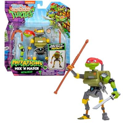 Mutant Tortues Ninja, Personaggio articolato 12 cm con accessori, Mix & Match, Metalhead, per bambini dai 4 anni Mutant Tortues Ninja, Personaggio articolato 12 cm con accessori, Mix & Match, Metalhead, per bambini dai 4 anni