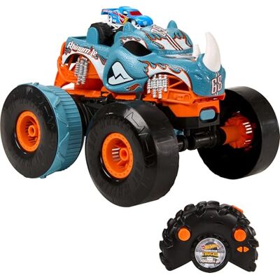 Hot Wheels Monster Trucks HW Rhinomite Trasformabile Radiocomandato Modello radiocomandato scala 1:12 si trasforma in lanciatore e si collega alla pista, con veicoli Race Ace scala 1:64, Hot Wheels Monster Trucks HW Rhinomite Trasformabile Radiocomandato Modello radiocomandato scala 1:12 si trasforma in lanciatore e si collega alla pista, con veicoli Race Ace scala 1:64,