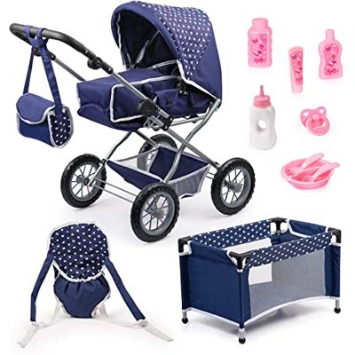 Bayer Design Carrozzina per Bambole Grande, letto di bambola, Passeggino per Bambole, pieghevole, regolabile in Altezza, convertibile con borsa Bayer Design Carrozzina per Bambole Grande, letto di bambola, Passeggino per Bambole, pieghevole, regolabile in Altezza, convertibile con borsa