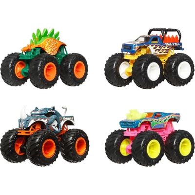 Hot Wheels Monster Trucks Set da 4 veicoli in scala 1:64 con ruote giganti e design da urlo, colleziona i personaggi più amati, giocattolo per bambini, 3+ anni, Hot Wheels Monster Trucks Set da 4 veicoli in scala 1:64 con ruote giganti e design da urlo, colleziona i personaggi più amati, giocattolo per bambini, 3+ anni,