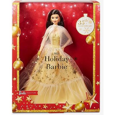 Barbie Signature Magia delle Feste 2023, bambola da collezione con capelli lisci neri e abito dorato, confezione da esporre, regalo per le feste, giocattolo per bambini, 6+ anni, Barbie Signature Magia delle Feste 2023, bambola da collezione con capelli lisci neri e abito dorato, confezione da esporre, regalo per le feste, giocattolo per bambini, 6+ anni,