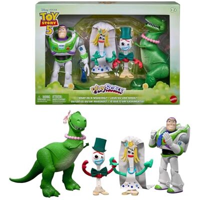 Mattel Disney Pixar Toy Story 5 "Che cos'è un matrimonio?", set ispirato alla scena del film con Forky e Karen Beverly in abiti da cerimonia, insieme a Buzz Lightyear e Rex, Mattel Disney Pixar Toy Story 5 "Che cos'è un matrimonio?", set ispirato alla scena del film con Forky e Karen Beverly in abiti da cerimonia, insieme a Buzz Lightyear e Rex,