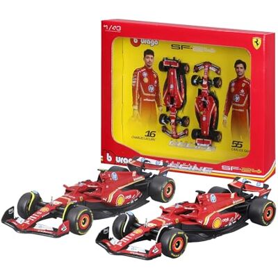 Burago B Ferrari SF-24 F1 Imola Livery 2024 Leclerc #16 e Sainz #55, Set 2 Auto Diecast in Scala 1:43, Confezione Quadro Espositivo, Licenza Ufficiale Ferrari, Età Consigliata 14+ Anni Burago B Ferrari SF-24 F1 Imola Livery 2024 Leclerc #16 e Sainz #55, Set 2 Auto Diecast in Scala 1:43, Confezione Quadro Espositivo, Licenza Ufficiale Ferrari, Età Consigliata 14+ Anni