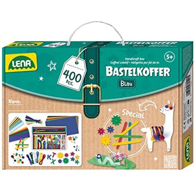 LENA -Valigetta per bricolage, con carta colorata, gomma espansa, pulitore per pipe, occhi oscillanti, pompon, steli di ghiaccio e molto altro ancora, per bambini dai 5 anni in su, blu e verde400 LENA -Valigetta per bricolage, con carta colorata, gomma espansa, pulitore per pipe, occhi oscillanti, pompon, steli di ghiaccio e molto altro ancora, per bambini dai 5 anni in su, blu e verde400