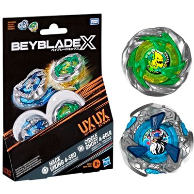 Hasbro Beyblade X, Circle Ghost 4-60LR UX e Hack Viking 4-55O UX, Set Dual Pack con 2 trottole con Rotazione a Destra di Takara Tomy, trottole da Battaglia Giocattolo, dagli 8 Anni in su Hasbro Beyblade X, Circle Ghost 4-60LR UX e Hack Viking 4-55O UX, Set Dual Pack con 2 trottole con Rotazione a Destra di Takara Tomy, trottole da Battaglia Giocattolo, dagli 8 Anni in su
