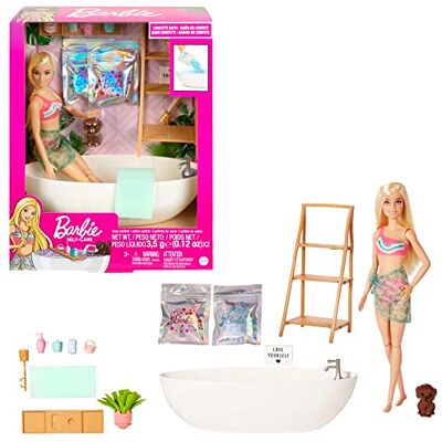 Barbie Vasca Relax Playset con bambola e cucciolo, con coriandoli di sapone colorati e accessori, Giocattolo per Bambini 3+ Anni, Barbie Vasca Relax Playset con bambola e cucciolo, con coriandoli di sapone colorati e accessori, Giocattolo per Bambini 3+ Anni,