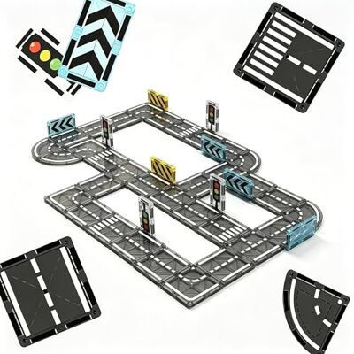 Relaxdays Set stradale blocchi magnetici , 50 pz, cartelli e semafori, gioco educativo 3+, ABS, nero Relaxdays Set stradale blocchi magnetici , 50 pz, cartelli e semafori, gioco educativo 3+, ABS, nero
