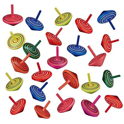 Relaxdays Trottole per Bambini in Legno, Set da 24, Regalini e Pensierini per Feste di Compleanni, Giochini, Colorate Relaxdays Trottole per Bambini in Legno, Set da 24, Regalini e Pensierini per Feste di Compleanni, Giochini, Colorate