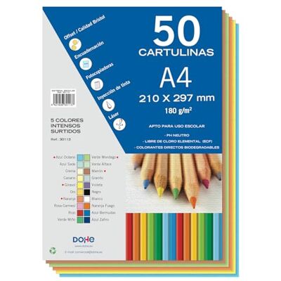 DOHE Cartoncino 50 fogli A4, 5colori Intensi assortiti DOHE Cartoncino 50 fogli A4, 5colori Intensi assortiti
