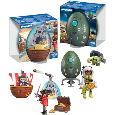Playmobil Set di uova da gioco Pirati e Spazio 2 uova a sorpresa con personaggi e accessori Mini mondo da costruire Riutilizzabile come salvadanaio Per bambini dai 4 anni in su Playmobil Set di uova da gioco Pirati e Spazio 2 uova a sorpresa con personaggi e accessori Mini mondo da costruire Riutilizzabile come salvadanaio Per bambini dai 4 anni in su