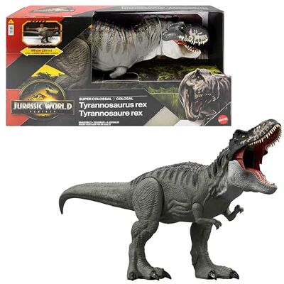 Mattel Jurassic World La Rinascita- T-Rex Super Colossale, T-Rex giocattolo con 2 attacchi, snodato e fedele al film, Mattel Jurassic World La Rinascita- T-Rex Super Colossale, T-Rex giocattolo con 2 attacchi, snodato e fedele al film,