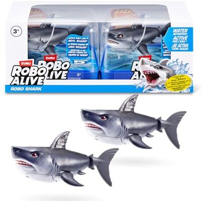 ROBO ALIVE Water Activated Shark Confezione da 2 (Grey) by ZURU: Giocattolo robotico da bagno nuota immerso in acqua. Per bambini, ragazzi, adolescenti. ROBO ALIVE Water Activated Shark Confezione da 2 (Grey) by ZURU: Giocattolo robotico da bagno nuota immerso in acqua. Per bambini, ragazzi, adolescenti.