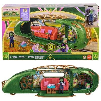 Mattel Universal Wicked Treno per la Città di Smeraldo, set ispirato al film con mini bambola Elphaba, treno con ruote funzionanti e 3 aree di gioco, 14 accessori inclusi, 4+ anni, Mattel Universal Wicked Treno per la Città di Smeraldo, set ispirato al film con mini bambola Elphaba, treno con ruote funzionanti e 3 aree di gioco, 14 accessori inclusi, 4+ anni,