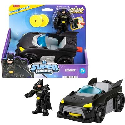 Fisher Price Imaginext DC Super Friends Metal Force Batmobile, veicolo attivabile con luci e suoni, personaggio Batman, lanciatore e 2 dischi inclusi, giocattolo per bambini, 3+ anni, Fisher Price Imaginext DC Super Friends Metal Force Batmobile, veicolo attivabile con luci e suoni, personaggio Batman, lanciatore e 2 dischi inclusi, giocattolo per bambini, 3+ anni,