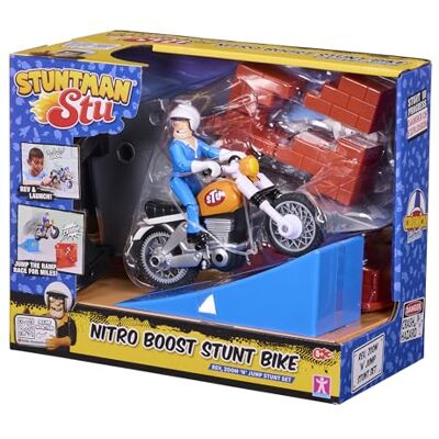 BANDAI , Stuntman STU Moto Acrobatica Nitro Boost, Moto giocattolo rimovibile con rampa di lancio, muro di mattoni e action figure app, multicolore, BANDAI , Stuntman STU Moto Acrobatica Nitro Boost, Moto giocattolo rimovibile con rampa di lancio, muro di mattoni e action figure app, multicolore,