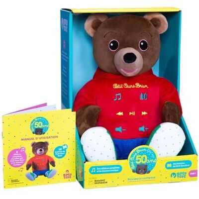 Gipsy Toys – Peluche piccolo orso marrone interattivo, racconta di storie e contine "edizione speciale compleanno 50 anni" – 28 cm – marrone e rosso – venduto in confezione regalo Gipsy Toys – Peluche piccolo orso marrone interattivo, racconta di storie e contine "edizione speciale compleanno 50 anni" – 28 cm – marrone e rosso – venduto in confezione regalo