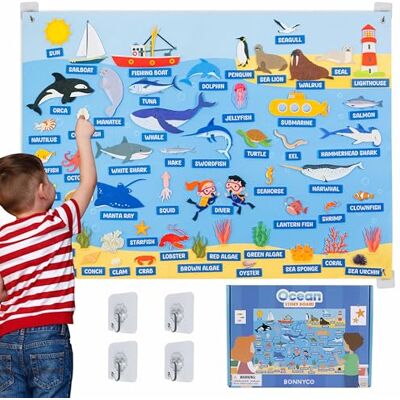 BONNYCO Lavagna di Feltro con 107 Figure di Animali Marini. Giochi Montessori e Regalo Compleanno Bambini dai 3-8 Anni. Pannello Sensoriale per Autismo, Giocattoli Educativi BONNYCO Lavagna di Feltro con 107 Figure di Animali Marini. Giochi Montessori e Regalo Compleanno Bambini dai 3-8 Anni. Pannello Sensoriale per Autismo, Giocattoli Educativi