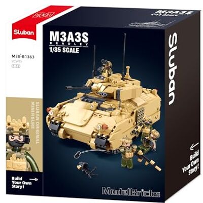Sluban M3A3S Bradley, set di costruzione militare, 905 pezzi, scala 1/35, con 4 figurine, per bambini dai 6 ai 12 anni Sluban M3A3S Bradley, set di costruzione militare, 905 pezzi, scala 1/35, con 4 figurine, per bambini dai 6 ai 12 anni
