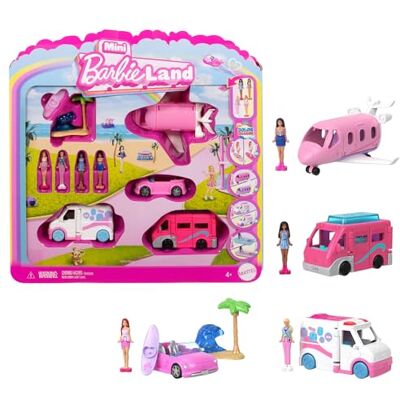 Barbie Mini Land Reveal, set con 4 mini veicoli iconici e 4 mini bambole abbinate, effetto a sorpresa cambia colore, giocattolo per bambini, 4+ anni, Barbie Mini Land Reveal, set con 4 mini veicoli iconici e 4 mini bambole abbinate, effetto a sorpresa cambia colore, giocattolo per bambini, 4+ anni,