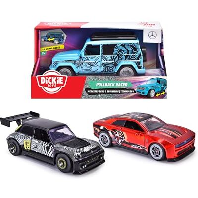 Dickie Toys Pullback Racer (1 pezzo) Auto con motore di ritiro per bambini dai 3 anni in su, con pneumatici in gomma e porte apribili, scelta casuale tra 3 auto giocattolo, 15 cm ciascuno Dickie Toys Pullback Racer (1 pezzo) Auto con motore di ritiro per bambini dai 3 anni in su, con pneumatici in gomma e porte apribili, scelta casuale tra 3 auto giocattolo, 15 cm ciascuno