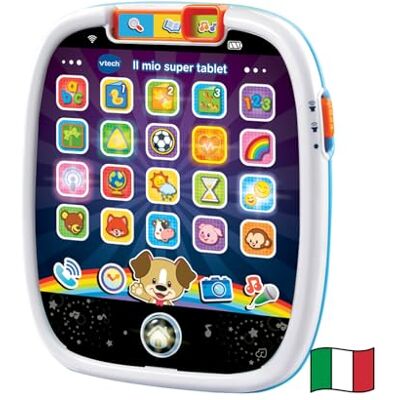 VTech Il Mio Super Tablet, Tablet per Bambini con 25 Icone Interattive ed Effetti Luminosi, Pratica Maniglia, Gioco Bambino con Animali, Forme e Numeri, Lingua Italiana, Batterie Incluse, 9-36 Mesi VTech Il Mio Super Tablet, Tablet per Bambini con 25 Icone Interattive ed Effetti Luminosi, Pratica Maniglia, Gioco Bambino con Animali, Forme e Numeri, Lingua Italiana, Batterie Incluse, 9-36 Mesi
