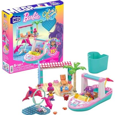 Mega Brands MEGA MEGA Barbie Color Reveal Amici Delfini, Set di Costruzioni con oltre 10 Sorprese, 2 mini Bambole e 2 Delfini, Set Regalo, Giocattolo per Bambini 5+ Anni, Mega Brands MEGA MEGA Barbie Color Reveal Amici Delfini, Set di Costruzioni con oltre 10 Sorprese, 2 mini Bambole e 2 Delfini, Set Regalo, Giocattolo per Bambini 5+ Anni,