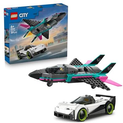 Lego City Jet vs. Car Toy Building Kit w/Plane, Supercar Plus Pilot & Driver Minifigures Creative Birthday Gift Idea for 6+ Year Old Boys Lego City Jet vs. Car Toy Building Kit w/Plane, Supercar Plus Pilot & Driver Minifigures Creative Birthday Gift Idea for 6+ Year Old Boys
