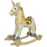 Mondial Toys Cavallo a Dondolo per Bambini 36-72 Mesi Unicorno a Dondolo Cavalcabile in Legno e Peluche con Rotelle Suoni e Movimenti Realistici 74x30x62 cm (Bianco e Oro)