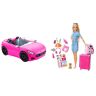 Barbie Cabrio Veicolo Decapottabile Rosa a Due Posti con Ruote Funzionanti HBT92 & Set da Viaggio Bambola con Valigia Apribile e Cucciolo Abito di Jeans Bambini 3+ Anni