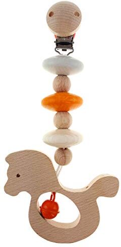 Hess-Spielzeug Hess Holzspielzeug 12819 Ciondolo in legno, serie cavalli, per bambini dai 3 mesi in su, colore: arancione naturale, fatto a mano, con clip di sicurezza, per passeggino e ovetto