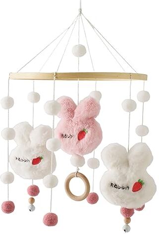 Promise Mobile Baby Rabbit legno palline feltro Baby Room Bed Deco Decorazione Carino piccolo coniglio letto Campana Feltro uncinetto legno Baby Mobile Wind Chime Baby Boy Girl Coniglio Bedbell