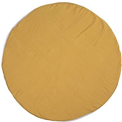 Lässig Coperta per gattonare e giocare in mussola di cotone biologico lavabile Tappeto da Coccole a Cuscino Rotondo/Seat Cushion Muslin giallo senape