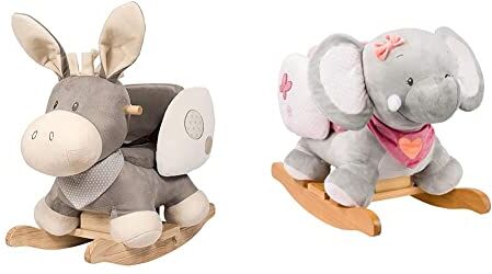 Nattou Dondolo per bambini Asinello Cappuccino, 10-36 mesi, 60 x 36 x 50 cm, Beige, 211505 & Adele L'Elefante, 10-36 mesi, 62 x 32 x 52 cm, Rosa/Grigio, 424271