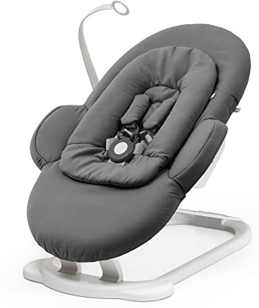 Stokke Sdraietta  Steps, Herringbone Grey/Struttura bianca Per bambini 0-6 mesi Permette di dondolare in autonomia con un dolce movimento oscillante Da usare da sola o sulla sedia  Steps