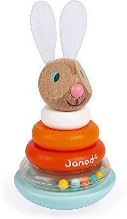 Janod Stackable Culbuto Rabbit (Wood) Wooden Early-Learning Toy Educational Game Fine Motor Skills 12 Months