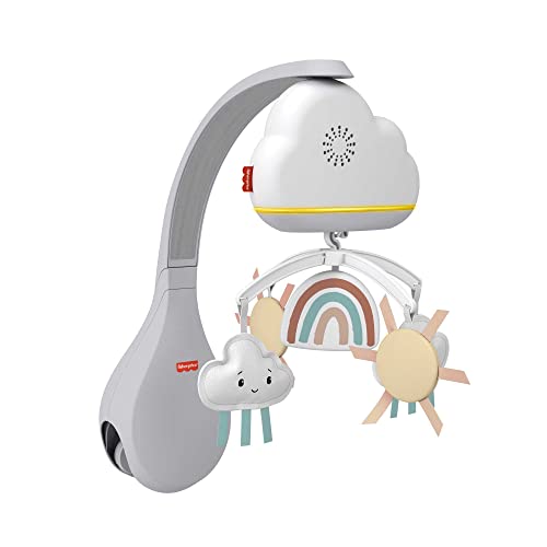 Fisher Price -Giostrina Dolce Arcobaleno per Culla Fianco Letto, Unità Rilassante da Appoggio e Unità Sonora da Culla, Compatibile con le Culle, Giocattolo per Bambini 0+ Mesi,