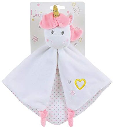 Jemini -  Unicorno Doudou +/-32 cm con sonaglio, Bianco Rosa