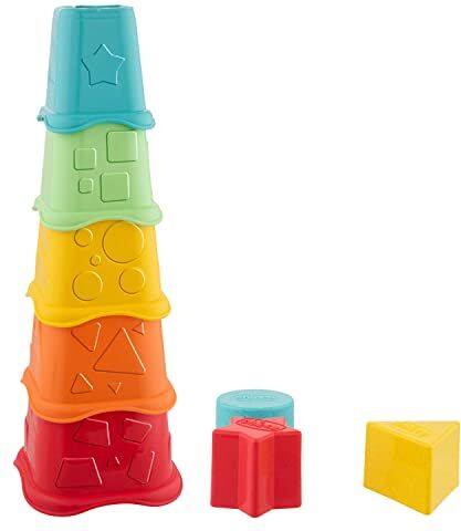 Chicco Tazze Impilabili 2in1 Eco+ Gioco Impilabile e Forme Incastri, 5 Tazze di Dimensioni Diverse e 5 Forme Colorate, Realizzato in Plastica Riciclata, Made in Italy, Giochi Educativi 6 Mesi 3 Anni