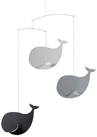 Flensted Mobiles Happy Whales, Greyscale Mobile, Acciaio, Nero/Gu, 54 x 45 cm