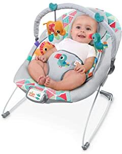 Bright Starts Sdraietta per bambini con vibrazioni calmanti Toucan Tango, 7 melodie, arco di gioco, 2 giocattoli, controllo del volume, neonato fino a 9 kg