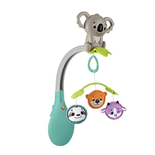 Fisher Price Giostrina Gioco e Relax 3-in-1, include un tenero koala e 3 giocattoli a due lati da appendere, per culle, passeggini e da portare a passeggio, giocattolo per bambini, 0+ anni,