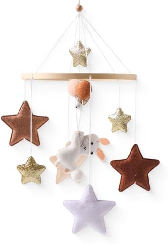 Promise Baby Mobile in legno Bunny Baby Wind Chime in legno Feltro Stelle Baby Boy Girl Mobile Baby Cot Changing Table in legno Crocheted Rabbit Mobile Bed Bell Pendant Bunny Rabbit Bed Bell